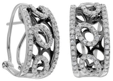 WIDE .56CT DIAMOND 14K WHITE & BLACK GOLD 3D MULTI OVAL CLIP ON HANGING EARRINGS