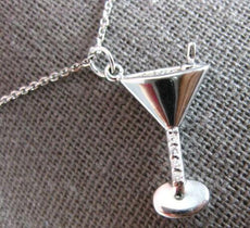 ESTATE .05CT DIAMOND 14KT WHITE GOLD 3D CLASSIC MARTINI FUN FLOATING PENDANT