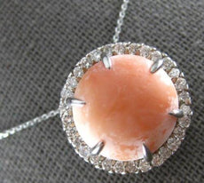 .75CT DIAMOND & AAA CORAL 14KT WHITE GOLD 3D CLASSIC ROUND HALO FLOATING PENDANT