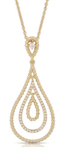 ESTATE .16CT DIAMOND 14K YELLOW GOLD 3D MULTI ROW TEAR DROP FUN FLOATING PENDANT