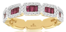 1.27CT DIAMOND & AAA RUBY 14KT YELLOW GOLD BAGUETTE & ROUND MULTI SQUARE RING