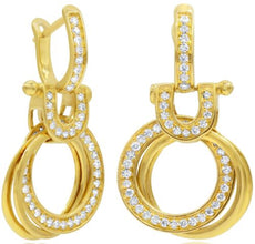 ESTATE LARGE .65CT DIAMOND 14KT YELLOW GOLD THRINITY LEVERBACK HANGING EARRINGS