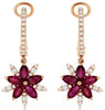 2.01CT DIAMOND & AAA RUBY 14KT ROSE GOLD 3D MARQUISE FLOWER FUN HANGING EARRINGS