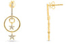 .17CT DIAMOND 14K YELLOW GOLD 3D CIRCLE OF LIFE DOUBLE STAR FUN HANGING EARRINGS