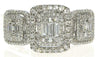 LARGE 2.45CT DIAMOND 18KT WHITE GOLD ROUND & BAGUETTE FILIGREE DOUBLE HALO RING