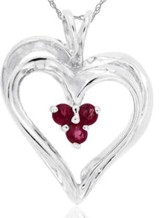 .15CT CT AAA RUBY 14K WHITE GOLD ROUND 3 STONE HEART SHAPE LOVE FLOATING PENDANT