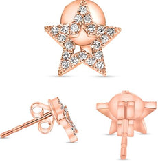 ESTATE .13CT DIAMOND 14KT ROSE GOLD 3D ROUND CLASSIC STAR STUD EARRINGS
