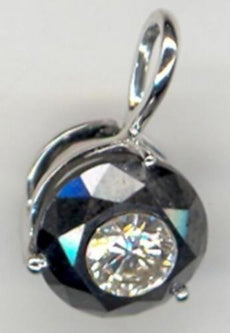 1.27CT WHITE & BLACK DIAMOND 14KT WHITE GOLD 3D SOLITAIRE ROUND FLOATING PENDANT