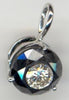 1.27CT WHITE & BLACK DIAMOND 14KT WHITE GOLD 3D SOLITAIRE ROUND FLOATING PENDANT
