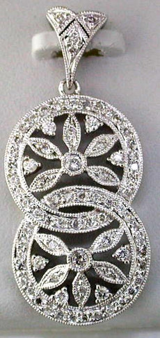 .52CT DIAMOND 14KT WHITE GOLD ROUND FLOWER CIRCULAR LOVE KNOT FLOATING PENDANT