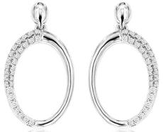 ESTATE .23CT DIAMOND 14KT WHITE GOLD 3D GRADUATING OVAL FUN HANGING EARRINGS