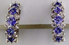 2.17CT DIAMOND & AAA TANZANITE 14KT WHITE GOLD PRINCESS & ROUND HANGING EARRINGS