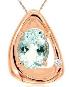 1.47CT DIAMOND & AAA AQUAMARINE 14K WHITE GOLD OVAL & ROUND FUN FLOATING PENDANT
