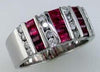 WIDE 1.65CT DIAMOND & AAA RUBY 14KT WHITE GOLD ROUND & BAGUETTE ANNIVERSARY RING