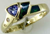 .39CT DIAMOND AAA TANZANITE And OPAL 14KT YELLOW GOLD ROUND ,TRILLION FUN RING