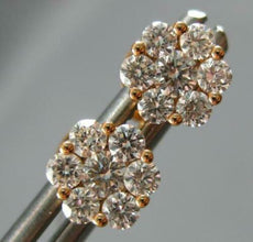 ESTATE .56CT DIAMOND 18K ROSE GOLD 3D ROUND CLASSIC CLUSTER FLOWER STUD EARRINGS