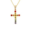 .54CT DIAMOND & AAA SAPPHIRE 18KT YELLOW GOLD 3D CROSS RAINBOW FLOATING PENDANT