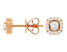 ESTATE .40CT DIAMOND 14KT ROSE GOLD 3D CLASSIC ROUND HALO SQUARE STUD EARRINGS