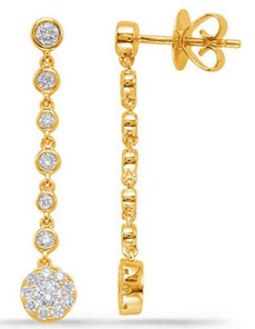 ESTATE .72CT DIAMOND 14K YELLOW GOLD FLOWER BY THE YARD JOURNEY HANGING EARRINGS