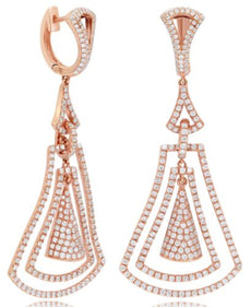 LARGE 3.60CT DIAMOND 18KT ROSE GOLD MULTI TEAR DROP HUGGIE HANGING EARRINGS