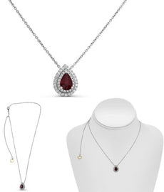 .91CT DIAMOND & AAA RUBY 18KT WHITE GOLD ROUND & PEAR SHAPE ADJUSTABLE NECKLACE