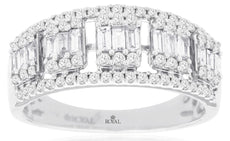 .75CT DIAMOND 14K WHITE GOLD 3D ROUND & BAGUETTE CLUSTER SQUARE ANNIVERSARY RING