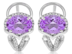 2.50CT DIAMOND & AAA PINK AMETHYST 14KT WHITE GOLD OVAL & ROUND HANGING EARRINGS