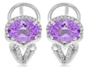 2.50CT DIAMOND & AAA PINK AMETHYST 14KT WHITE GOLD OVAL & ROUND HANGING EARRINGS