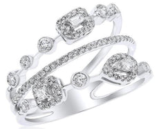 .42CT DIAMOND 14KT WHITE GOLD 3D ROUND BAGUETTE & PRINCESS MULTI SHAPE FUN RING