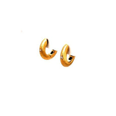 ESTATE .05CT DIAMOND 18K YELLOW GOLD SOLITAIRE MATTE FINISH HUGGIE HOOP EARRINGS