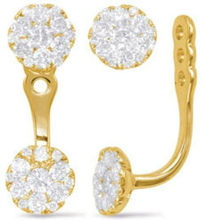 .66CT DIAMOND 14KT YELLOW GOLD 3D DOUBLE FLOWER INTERCHANGEABLE HANGING EARRINGS
