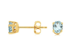 ESTATE .60CT AAA AQUAMARINE 14KT YELLOW GOLD 3D OVAL CLASSIC STUD EARRINGS