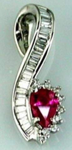 .41CT DIAMOND & AAA RUBY 14KT WHITE GOLD 3D PEAR SHAPE ROUND & BAGUETTE PENDANT