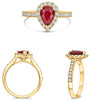 1.79CT DIAMOND & AAA RUBY 18KT YELLOW GOLD 3D PEAR SHAPE & ROUND ENGAGEMENT RING