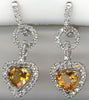 1.65CT DIAMOND & AAA CITRINE 14KT WHITE GOLD 3D HEART SHAPE & ROUND FUN EARRINGS