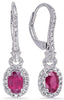 ESTATE 1.55CT DIAMOND & AAA RUBY 14KT WHITE GOLD HALO LEVERBACK HANGING EARRINGS