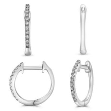ESTATE .07CT DIAMOND 14KT WHITE GOLD ROUND CLASSIC HUGGIE HOOP HANGING EARRINGS