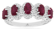 1.35CT DIAMOND & AAA RUBY 14KT WHITE GOLD 5 STONE HALO ANNIVERSARY RING