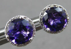 2.21CT DIAMOND & AAA AMETHYST 14K WHITE GOLD 3D ROUND CLASSIC HALO STUD EARRINGS