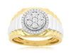 WIDE .50CT DIAMOND 14KT WHITE & YELLOW GOLD ROUND CLUSTER CLASSIC 3D MENS RING