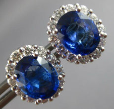 LARGE 6.66CT DIAMOND & AAA CEYLON SAPPHIRE 18KT WHITE GOLD 3D OVAL STUD EARRINGS