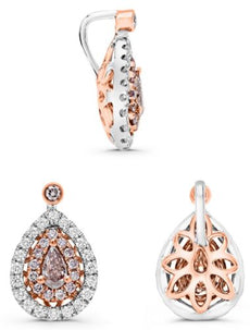 .62CT WHITE & PINK DIAMOND 18K WHITE & ROSE GOLD 3D FILIGREE TEAR DROP PENDANT