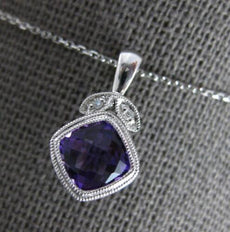.83CT DIAMOND & AAA AMETHYST 14KT WHITE GOLD 3D CUSHION & ROUND FLOATING PENDANT