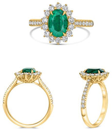 2.20CT DIAMOND & AAA EMERALD 18KT YELLOW GOLD 3D OVAL & ROUND ENGAGMENENT RING