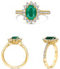 2.20CT DIAMOND & AAA EMERALD 18KT YELLOW GOLD 3D OVAL & ROUND ENGAGMENENT RING