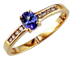 .44CT DIAMOND & AAA TANZANITE 14KT YELLOW GOLD OVAL & ROUND FRIENDSHIP LOVE RING