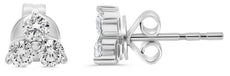 .50CT DIAMOND 14K WHITE GOLD 3D ROUND 3 STONE SHARED PRONG FLORAL STUD EARRINGS