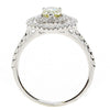 1.38CT WHITE & FANCY YELLOW DIAMOND 18KT 2 TONE GOLD DOUBLE HALO ENGAGEMENT RING