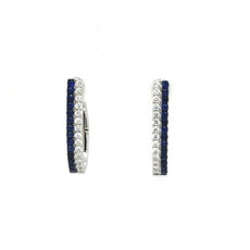 ESTATE .80CT DIAMOND & AAA SAPPHIRE 18KT WHITE GOLD 3D HOOP HANGING EARRINGS