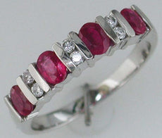 1.04CT DIAMOND & AAA RUBY 14KT WHITE GOLD OVAL & ROUND 5 STONE ANNIVERSARY RING